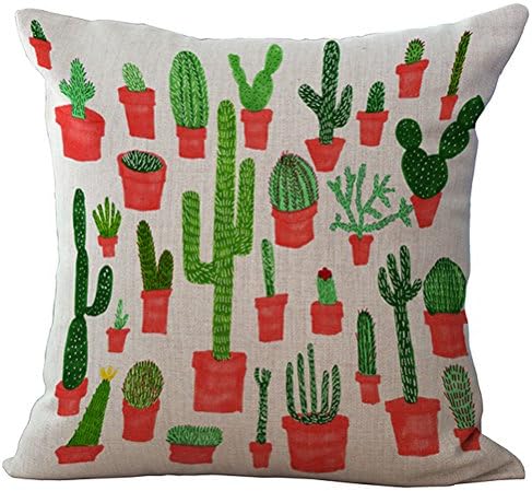 Sunshine06 Cactus Pattern Vintage Cotton Linen Square Throw Pillow Case Decorative Cushion Cover Pillowcase Cushion Case for Sofa Bed Chair18 X 18 Inch (F)