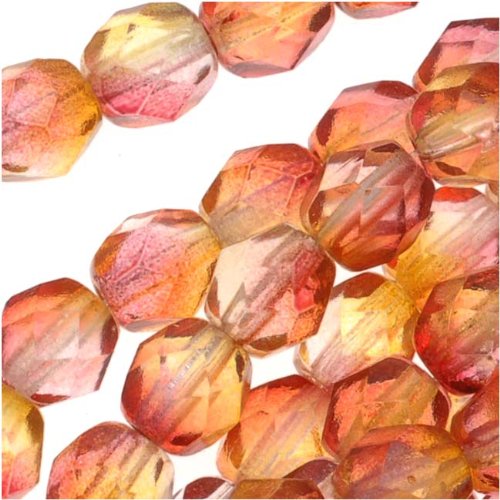 Czech Fire Polish Glass Beads 6mm Round Two Tone Fuchsia/Lemon (25)