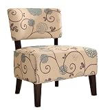 Powell Contour Panel Back Accent Chair with Ivory, Blue/Brown/Green Chenille Fabric