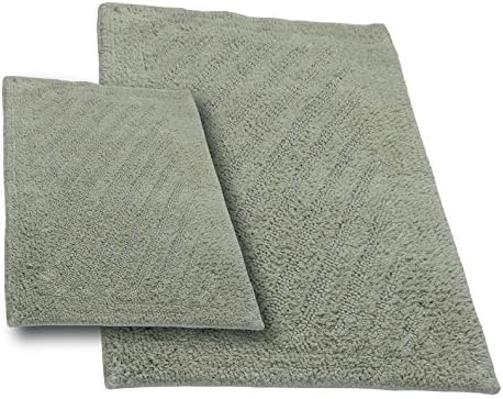 Castle Hill 2-Piece 100-Percent Cotton Linear Reversible Bath Rug, LIGHT SAGE, 17x24/20x30