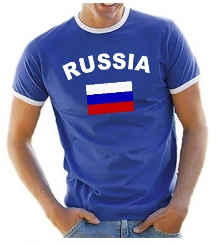 Coole-Fun-T-Shirts Herren T-Shirt Ringer, Blau, L, 10888_Russland_HERI