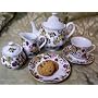 11 Piece Fine China Chintz Full Size Tea Set - Includes Tea Pot, Teacups, Sugar & Creamer and Plates