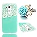 Vandot 3D Lady Lace Pearl Hard Case for LG G3 Bundle with 3.5mm Blue Diamond Crystal Rhinestone Camellia Flower Anti Dust Plug (Green Turquoise)