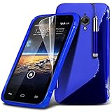 (Blau) Vodafone smart 4 Turbo elegante S-line Hydro Wave Gel Skin Case Cover, Aus- und einfahrbarem Touch Screen Pen & Screen Protector von Aventus * *