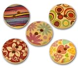 Pack of 25 Mixed Multicolour Flower Print Patterns, 2 Holes Round Wooden Buttons, for Sewing, Scrapbooking, Embelishments, Crafts, Jewellery making, shabby chic, Knitting, 15mm