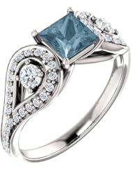 10K White Gold Princess Cut Blue and White Diamond Ring -- LIFETIME WARRANTY