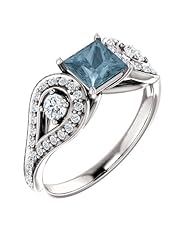 Platinum Round Cut Blue and White Diamond Ring -- LIFETIME WARRANTY