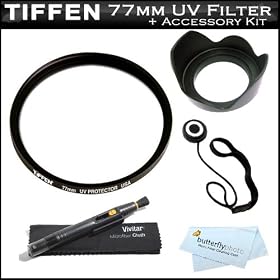 Tiffen 77mm UV Protection Filter (Ultra Violet) For Canon EOS-1Ds Mark III, EOS-1D Mark IV, EOS 5D Mark II, EOS 7D, EOS 60D, EOS 50D, T3i, T3, T2i, T1i, Xsi, XS DSLR Includes Tiffen 77mm UV Filter + Lens Hood + Lens Cap Keeper + LensPen Cleaner + More