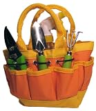Indoor Garden Tool Set Tote. Set Includes Bypass Secateurs, Small Cultivator, Transplanter, Spray Bottle & Carry-all