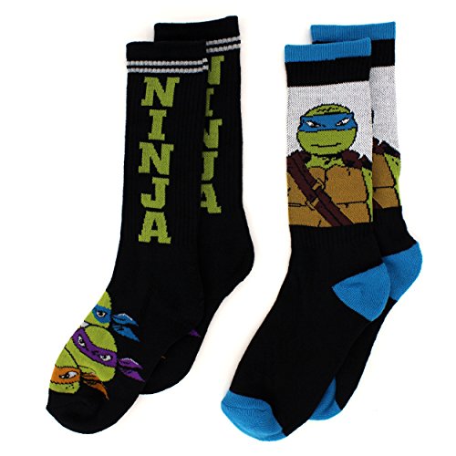 TMNT Teenage Mutant Ninja Turtles Boys 2 pack Crew Socks (6-8, Ninja Black)