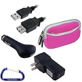 Sony Bloggie PM5 / PM5K High Definition MP4 Video Recorder Ultimate Bundle Pack: Pink Sleeve Carrying Case, USB Extension Cable 6 Feet, USB Car Charger, and USB Wall / Travel Charger with Free Carabiner Keychain
