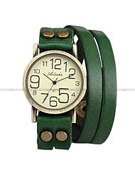 Ailisha Lady Women Green Wrap Leather Strap Bracelet Bangle Analog Quartz Watch WAA391
