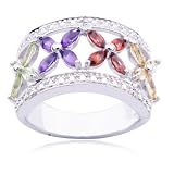 Sterling Silver Multi-Gemstone and Diamond-Accent Flower Ring, Size 7