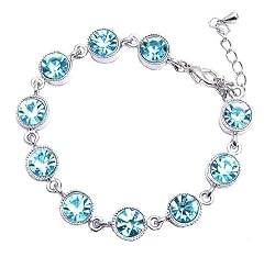 Bracelet - Round CZ Crystal Link ~ Aqua (FB206)