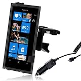 Wicked Chili Autohalterung für Nokia Lumia 800 Smartphone - Halter für die Lüftung - KFZ Lüfter-Halterung (kompatibel mit Bumper & Case, 360 Grad drehbar) + KFZ Ladekabel (1000mAh, 12V, 24V) schwarz