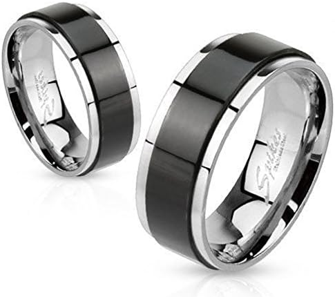 Janestore Fashion 316L Stainless Black &amp; Silver 2-Tone Spinning Wedding Band Ring Size 5-14