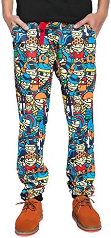UUROS Men's Chic Cartoon Print Dropped Crotch Athletic Harem Sweatpants Blue 2XL