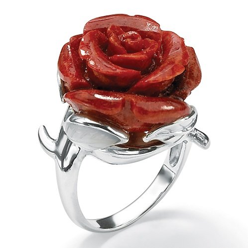 Sterling Silver Flower-Shaped Coral and Mother-of-Pearl Ring