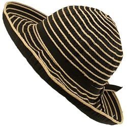 UPF 50 Sun Beach Shape Hat Upturn Floppy Packable Black with Natural