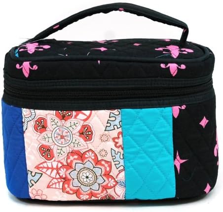 Dasein Women's Patchwork Quilted Cosmetic Makeup Bag -Black/Pink