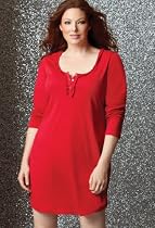 Avenue Plus Size Ruffle Edge Solid Henley Sleep Shirt