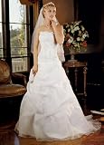 David's Bridal Wedding Dress: Petite Corset Pick-up with Beaded Lace Appliques Style 7V9263