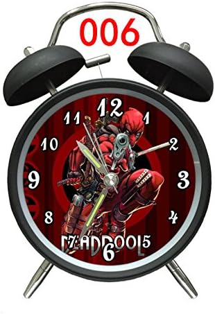 anti-hero Deadpool 4"inch Quiet Non-ticking Silent Retro Vintage bedside Twin Bell Alarm Clock With Nightlight (Black06)