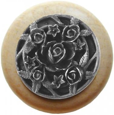 Notting Hill Saratoga Rose/Natural Wood Knob - Antique Pewter