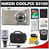 Nikon Coolpix S4100 14.0 MP Digital Camera (Silver) with 8GB Card + Battery ....