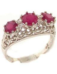 Solid 925 Sterling Silver Genuine Natural Ruby English Filigree Trilogy Ring - Finger Sizes 4 to 12 Available