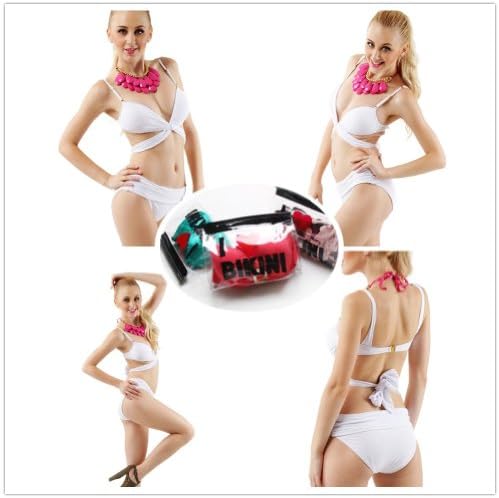 Fun Daisy Hot 2pcs Roman Style Sexy Women Padded Bikini Swimsuit (Waist 24.5"-26.5": Bust: 28"-30"; Cup: AB; Hip: 33"-35", White)