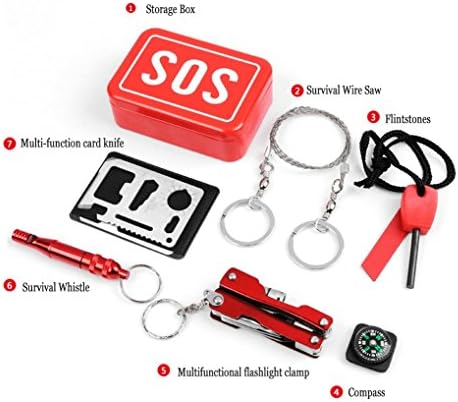 TopBox Outdoor SOS Emergency Survival Gear Kit,Multi Functional Pocket Tool, Pliers,Flashlight, Wire Saw, Fire Starter, Compass,Emergency Whistle, Knife/Utensil Tool in Sturdy Tin Can