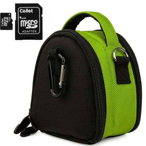 Green Limited Edition Camera Bag Carrying Case with battery charger, battery charger, memory cards, and accessories Pocket for Olympus FE-4050 FE-5040 FE-5050 SH-21 Stylus-5010 Stylus-7040 Stylus-7050 Stylus-9000 Stylus Tough-3000 Stylus Touch 6020 Stylus Touch-8010 T-10 T-110 TG-310 TG-320 TG-610 TG-810 VG-110 VG-120 VG-150 VG-160 VG-170 VG-320 VH-120 VR-320 VR-330 VR-340 VR-350 VR-360 Point and Shoot Digital Camera + Expand your memory with our 4GB Micro SD Card