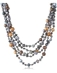 Colored Freshwater Cultured Pearl 5-Row with Brown Shell Clasp Necklace, 21"