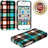 myLife (TM) Blue Plaid Series (2 Piece Snap On) Hardshell Plates Case for the iPhone 4/4S (4G) 4th Generation Touch Phone (Clip Fitted Front and Back Solid Cover Case + Rubberized Tough Armor Skin + Lifetime Warranty + Sealed Inside myLife Authorized Packaging) 