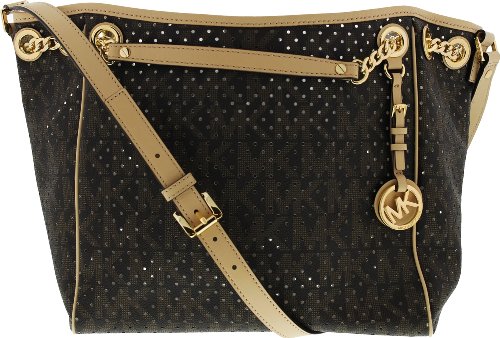 Michael Kors Women's Jet Set Perforated Gather PVC Shoulder Tote - Brown