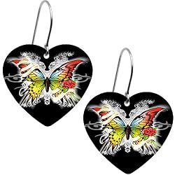 Handcrafted Black Heart Colorful Tribal Butterfly Earrings