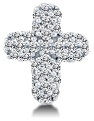 Solid 14K White Gold Highest Quality Round Shape Brilliant Cut CZ Cubic Zirconia Cross Ladies Pendant Charm (Height = 5/8" , Width = 1/2")