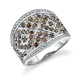 Exotic and Modern: Sterling Silver Rhodium Finish Smokey Brown Cubic Zirconia Right Hand Ring