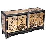 EXP Handmade Furniture - 43" Gold & Black Chinese Wood Storage Cabinet & Sideboard - Peony Design
