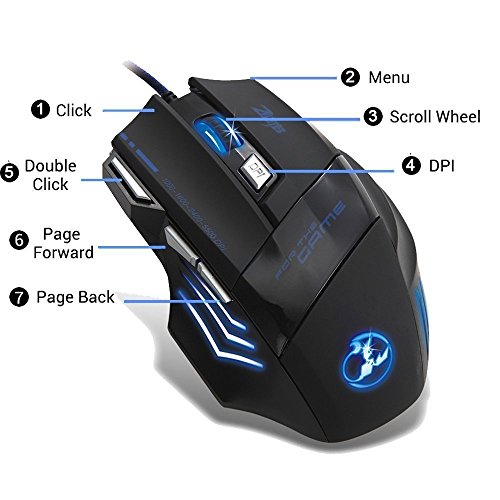 [Versione Nuova] ZELOTES Gaming Mouse USB 5500 DPI, Mouse da Gioco con 7 Tasti, Mouse Ottico con