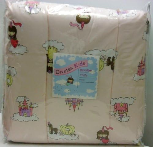 Divatex Kids Twin Microfiber Reversible Comforter Princesses, Castles and Horses with Carriages