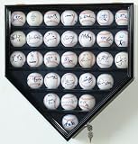 30 Baseball Display Case Cabinet Holder Rack Home Plate Shaped W UV Protection Lockable Black