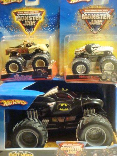 Hot Wheels Monster Jam Detailed Diecast Batman 1/24 With Taz & Dalmation Mutt 1/64 {3 Popular 4x4 Trucks}