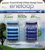 10 Pack AA eneloop 2nd generation 1500 cycle Rechargeable Batteries with 2 Plastic Storage Cases