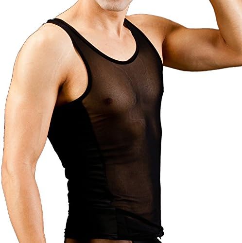 Jiatai Men's elasticity gauze transparent Underwear Top,Black-M