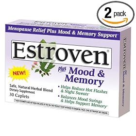Estroven Plus Mood & Memory Caplets for Menopause, 30-Count Boxes (Pack of 2)