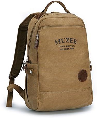 Qianying Vintage Durable Cotton Canvas Laptop Computer Backpack Camping Hiking Travel Sports Backpack Daypack College School Book Bags for Men and Women Khaki