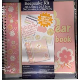  Keepsake Kit for Baby Girl ~ Memory box with lid,8 inch x 8 inch Keepsake spiral-bound album with 13 pocket pages, 3 styles 1 yard designer ribbon, 8 printed die-cuts and 85 stickers.