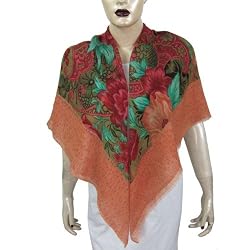 Women's Accessory Printed Scarf for Ladies Silk and Wool Square 43 x 43 inches